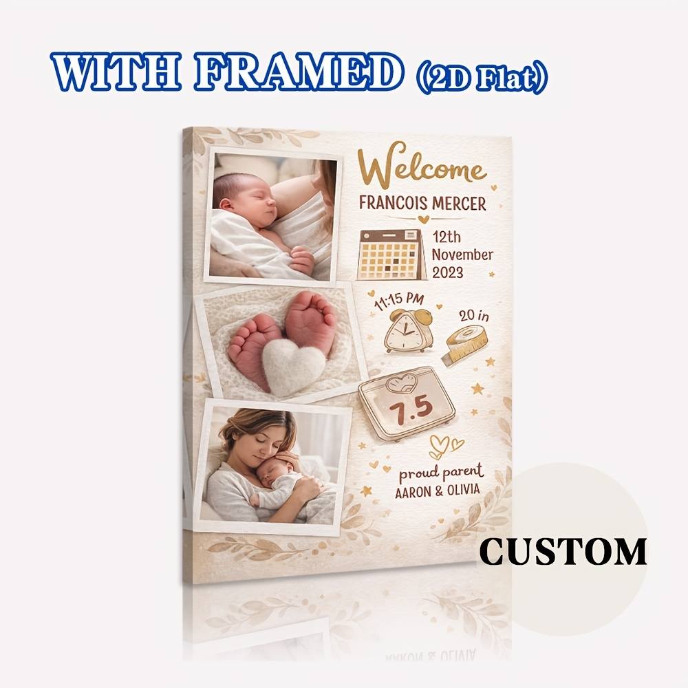 Personalized Baby Birth Information Photo Poster Framed Canvas